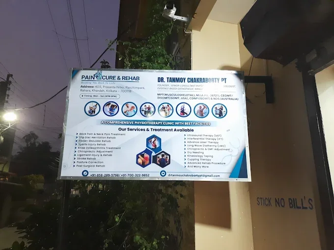 Clinic signboard showing services and address